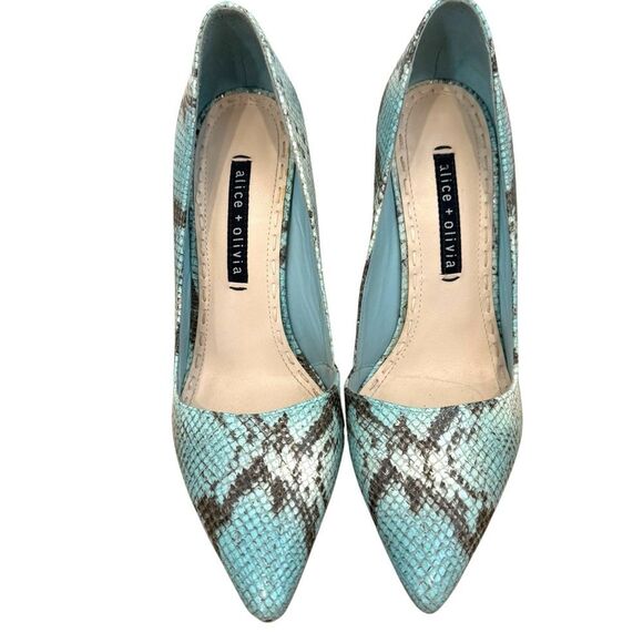 Alice + Olivia Dina Turquoise Snakeskin Heels Size 39.5 - Picture 4 of 7